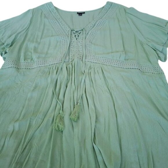 Torrid Babydoll Crinkle Gauze Crochet Inset Lace Up Top Women's Cute Green Sz 5X - Picture 5 of 14